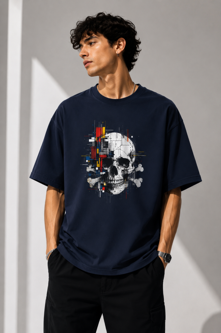 Glitch Skull Unisex Oversized Classic T-Shirt